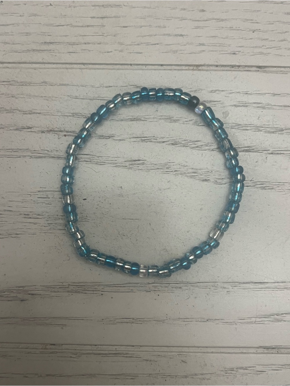 Teal Blue & Silver Glass Seed Bead Stretch Bracelet Boho Coastal